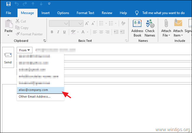 Envoyer depuis un alias dans Outlook