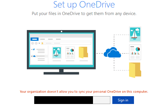 organisationen tillader dig ikke at synkronisere personlige OneDrive på computeren