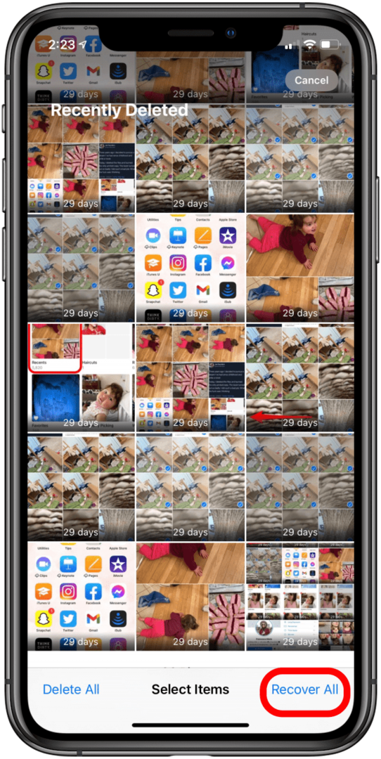 πατήστε ανάκτηση όλων για να επιβεβαιώσετε την ανάκτηση φωτογραφιών
