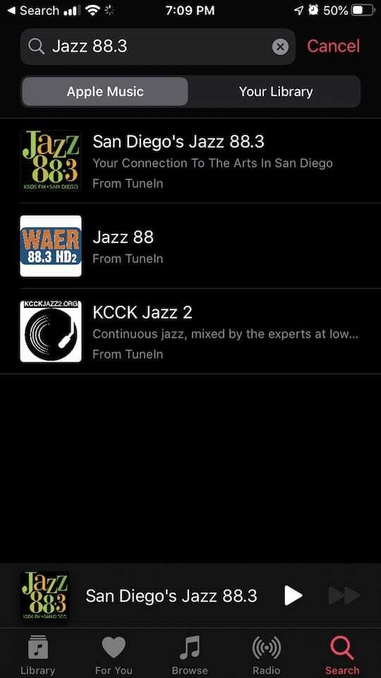 „iOS 13“ tiesioginis radijas – paieška