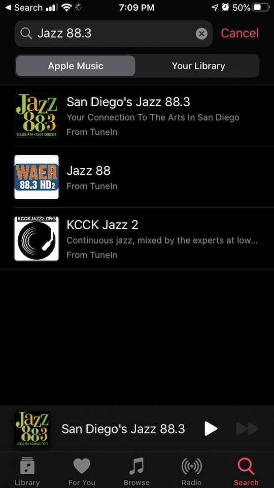 iOS 13 Live Radio – Søk