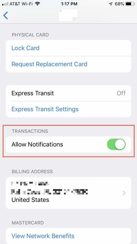 Habilitar notificaciones de transacciones Apple Card