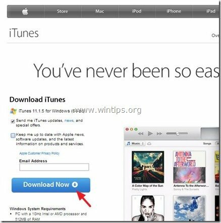 דף הורדה של iTunes