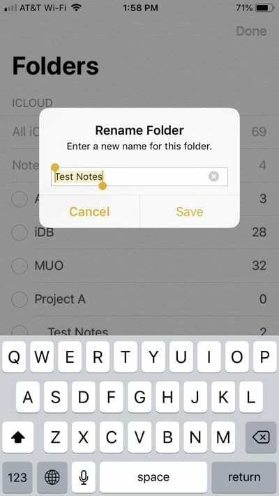 Cambiar el nombre de la carpeta de notas del iPhone