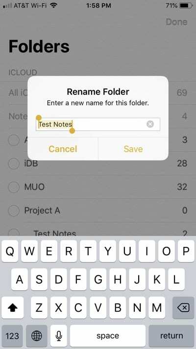 Renomear pasta de notas para iPhone