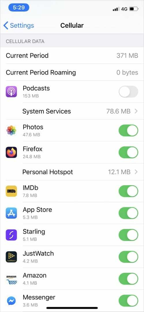 Einstellungen für Mobilfunkdaten auf dem iPhone