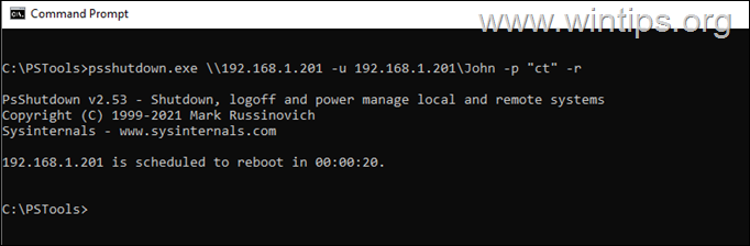 リモート コンピューターの psshutdown を再起動します