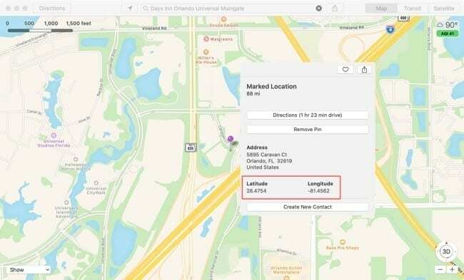 मानचित्र देखें GPS निर्देशांक-Mac