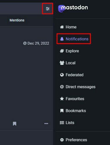 Ícone de configurações de notificações Mastodon