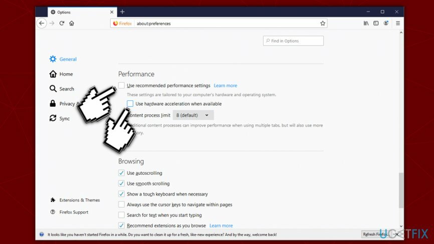 Nonaktifkan akselerasi perangkat keras Firefox