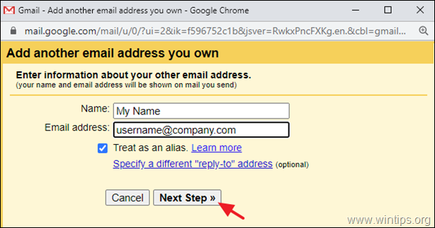 Pridėkite el. pašto adresą, kad galėtumėte siųsti laiškus kaip – ​​Gmail