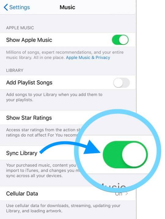 Опция Apple iCloud Music Library Sync Library для подписок Apple Music