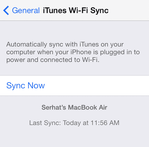 iTunes Wi-Fi sinchronizavimas 