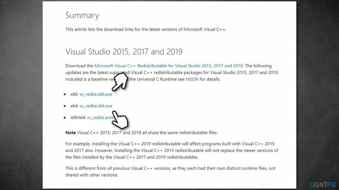 Visual C ++再頒布可能パッケージをダウンロード