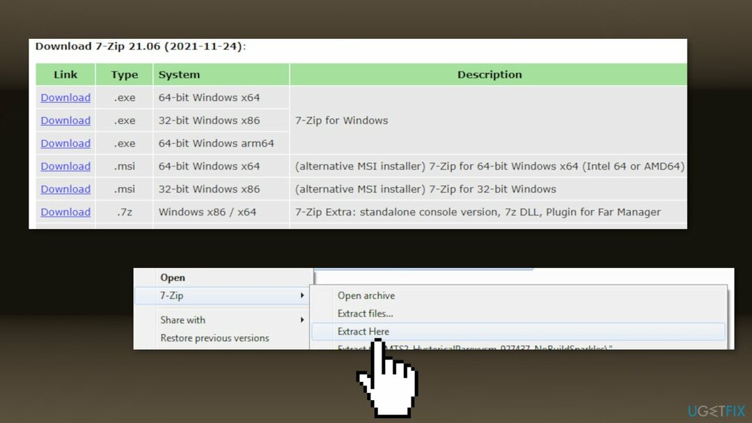 Modifikatsioonide ekstraheerimiseks kasutage 7-Zipi