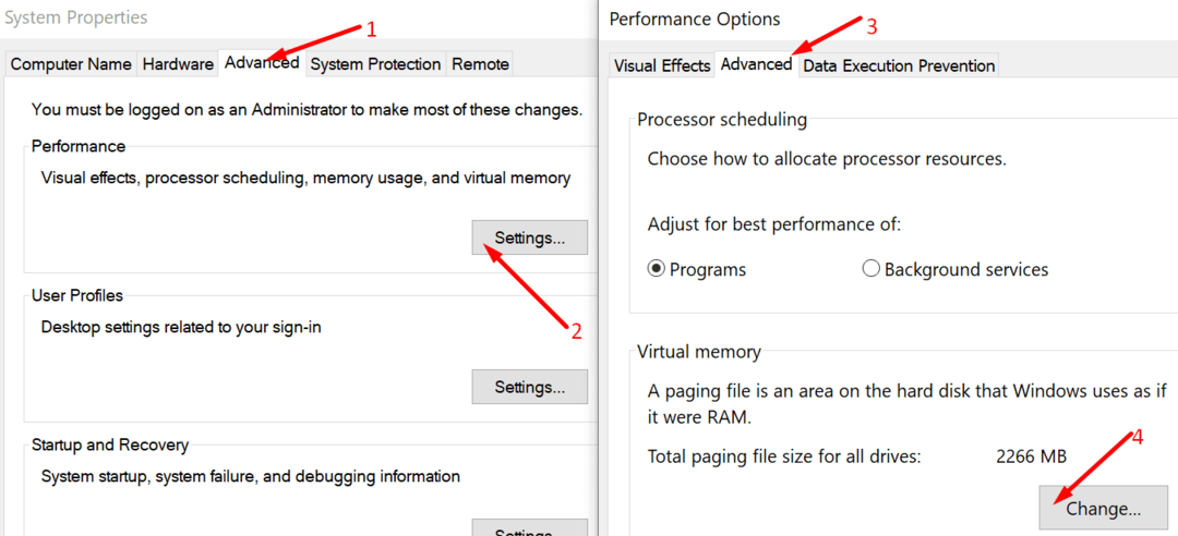 options de performances mémoire virtuelle pc