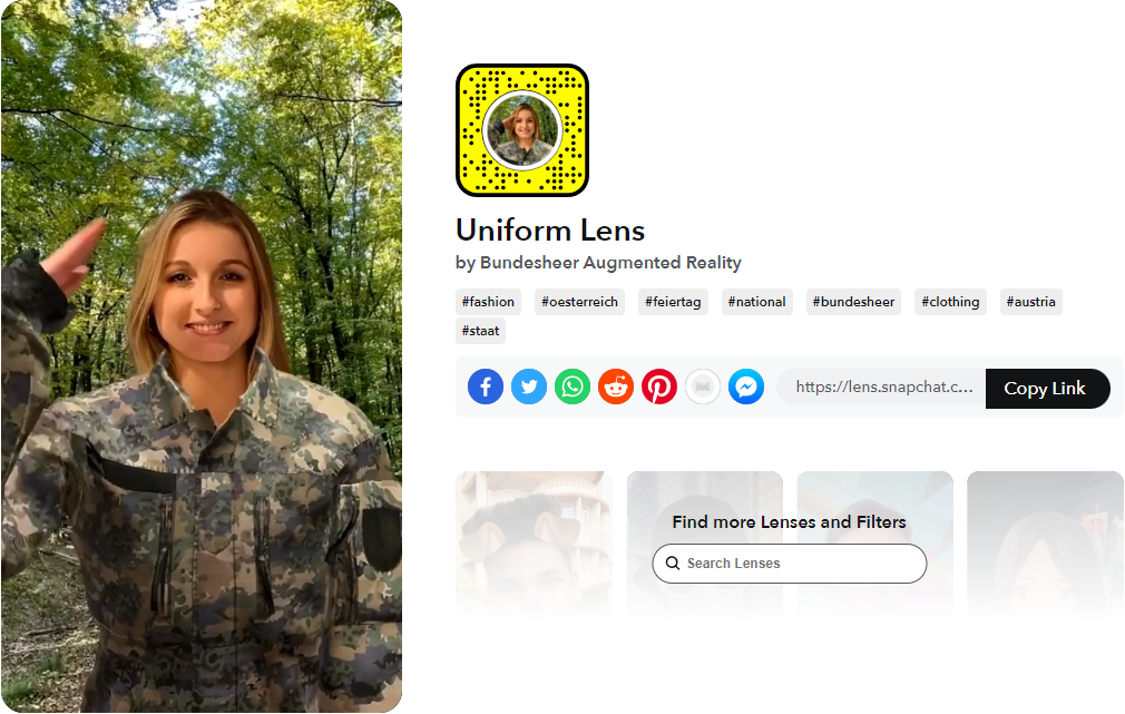 Uniform Lens tvrtke Bundesheer Snapchat leće za proširenu stvarnost
