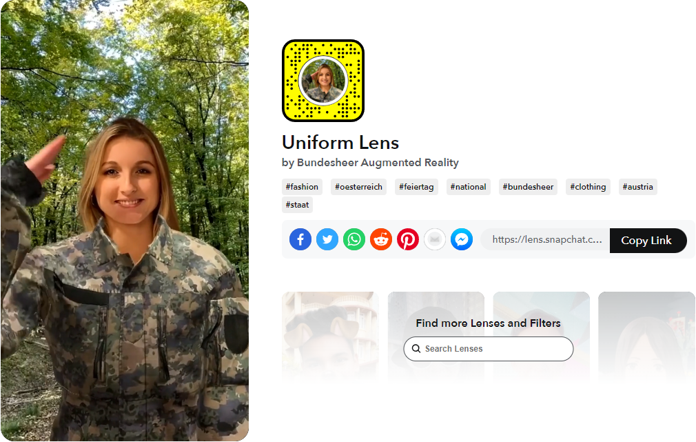 Uniform Lens di Bundesheer Lenti Snapchat per realtà aumentata