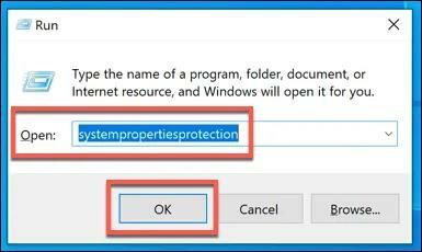 Skriv " systempropertiesprotection" i Run Box