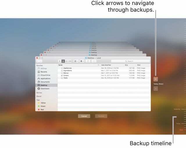 macOSおよびMacでのTimeMachine復元ファイル
