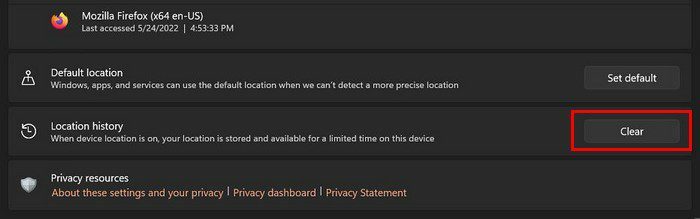 წაშალეთ მდებარეობის ისტორია Windows 11