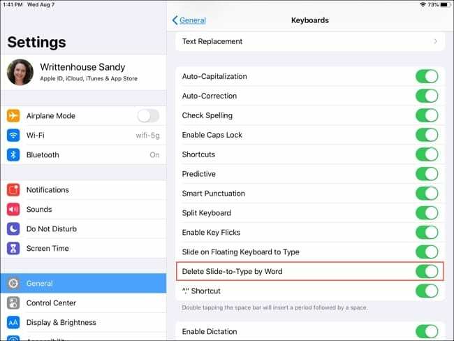 Delete-by-Word käytössä iPadOS: ssä