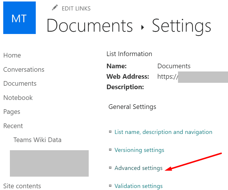 paramètres avancés de sharepoint