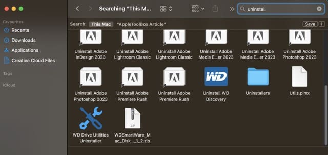 إلغاء تثبيت لقطة شاشة تطبيقات Mac