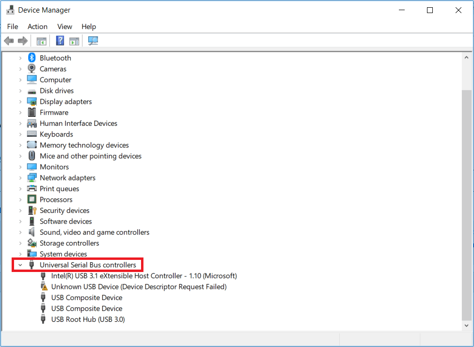 ในหน้าต่าง Device Manager ปรากฏขึ้น ให้ไปที่หมวดหมู่ Universal Serial Bus Controllers