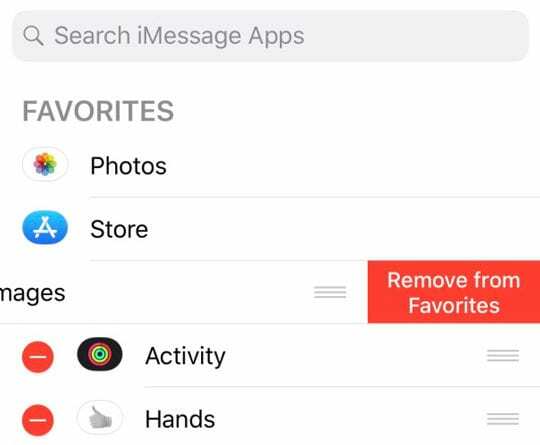 #images rimuovi dai preferiti dell'app di messaggi iOS