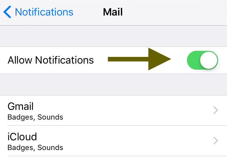 désactiver les notifications iOS