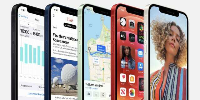 iPhone 12 डिस्प्ले ऐप्स की एक श्रृंखला दिखा रहा है