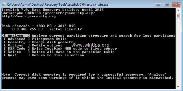 obnovit soubory z disku - testdisk analyzovat