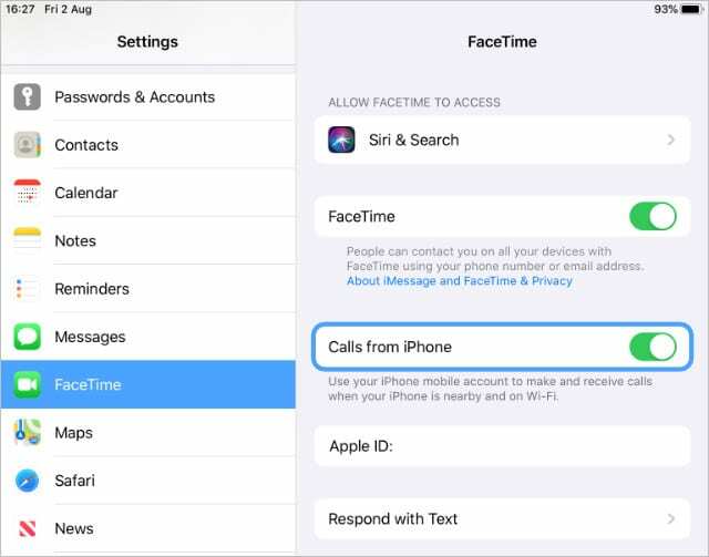 iPad FaceTime Oproepen vanaf iPhone-instellingen