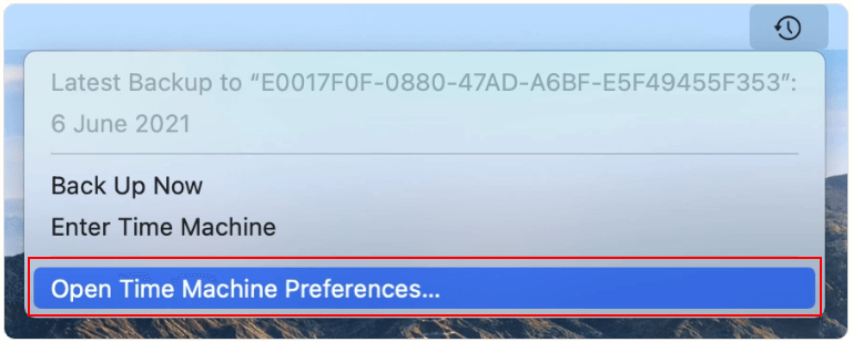 Atidarykite „Time Machine Preferences“.