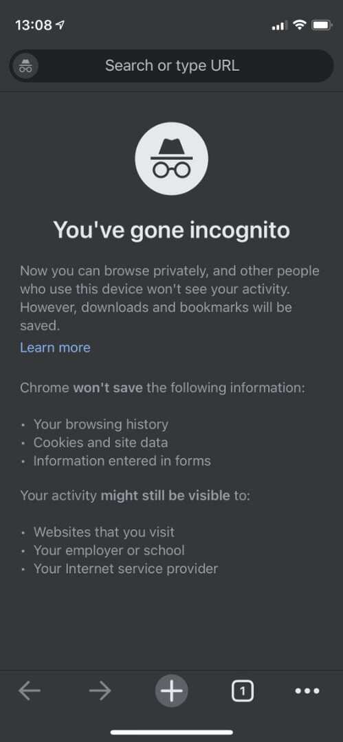 Finestra di navigazione in incognito in Google Chrome