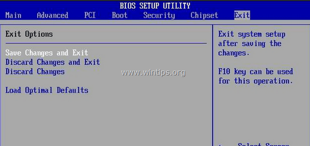 salvar as alterações e sair da bios