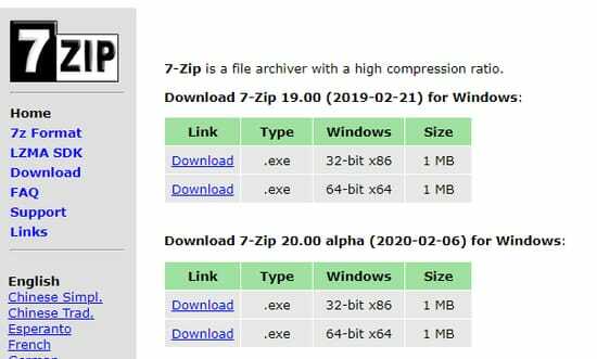 Softvér 7-Zip na otvorenie súboru RAR