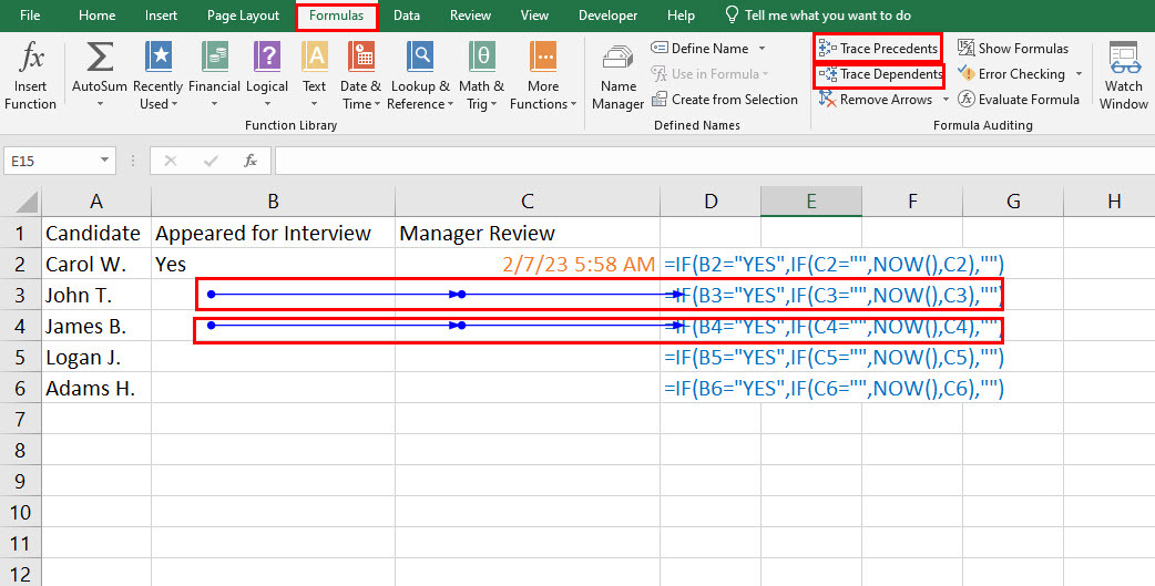 Excel에서 순환 참조를 찾는 방법에 대한 수식 추적 사용