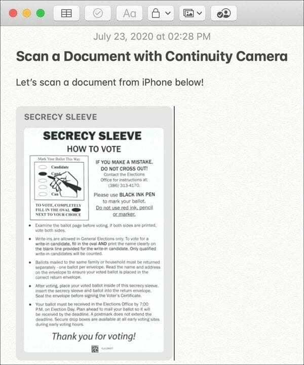 स्कैन किए गए दस्तावेज़ निरंतरता कैमरा-मैक iPhone