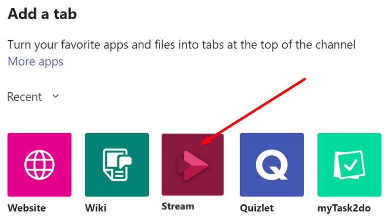 aggiungi la scheda microsoft stream all'app dei team