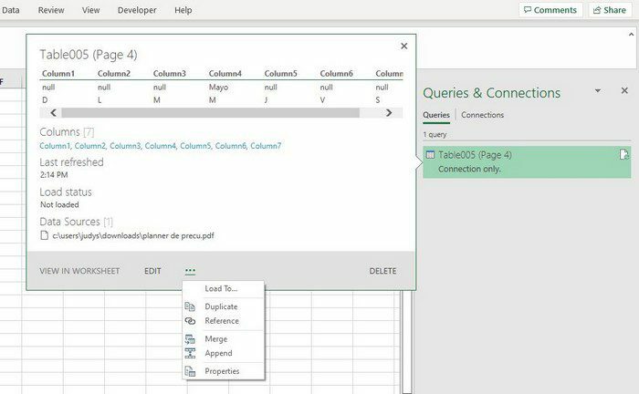 Fereastra laterală Excel Queries