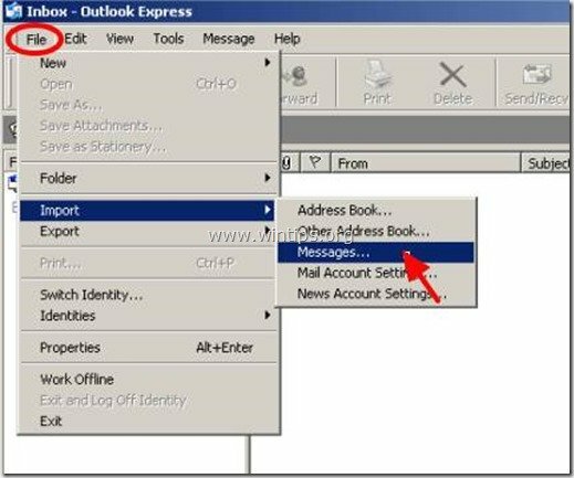 outlook express ملف الاستيراد الرسائل