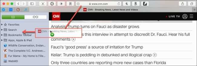 Zum Hinzufügen eines Lesezeichens ziehen Safari Mac