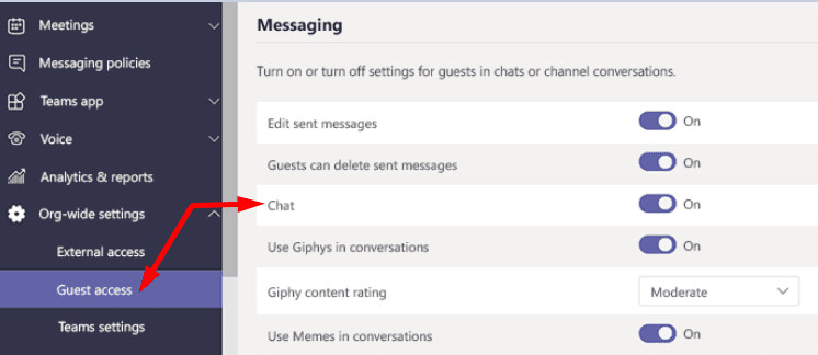 Microsoft Teams Gastzugriffs-Chat-Option