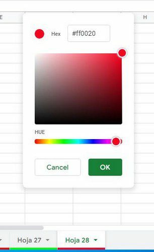 HEX Google Sheets -väri