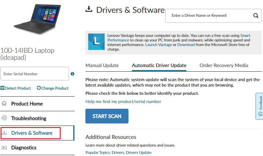 Starten Sie die Suche nach Download-Treibern, indem Sie das Lenovo-Gerät erkennen