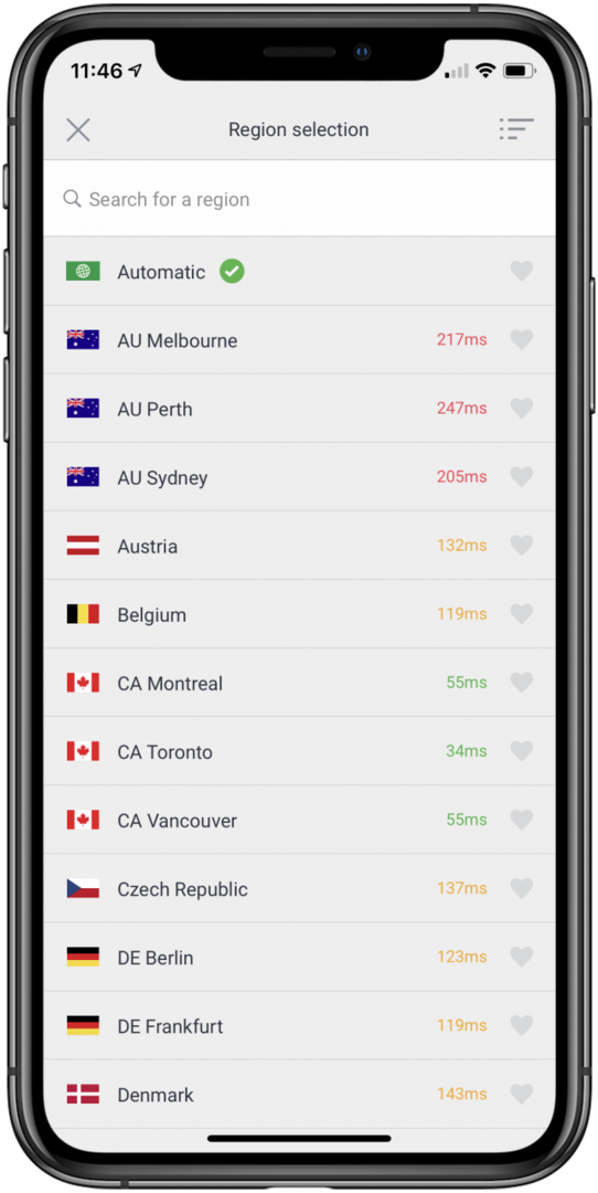 VPN aplikacija za iPhone: popis poslužitelja za iOS aplikaciju Private Internet Access.