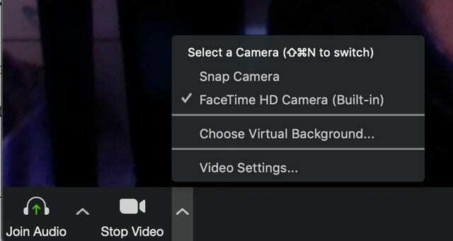 Mac에서 Zoom을 사용하여 내장 카메라 선택