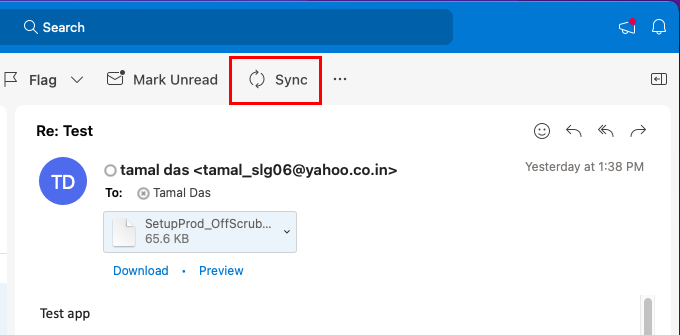 L'option de synchronisation sur Outlook